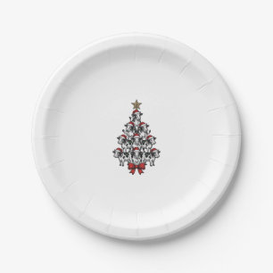 Cow Christmas Tree Vintage Engraving Holiday Farm Paper Plate