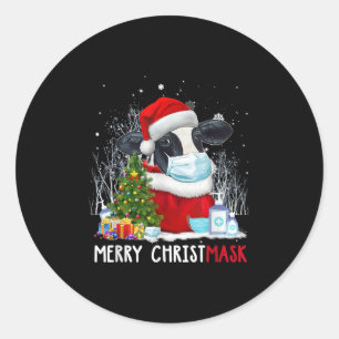 Cow Christmas Wearing Face Mask Cow Merry Xmas Classic Round Sticker