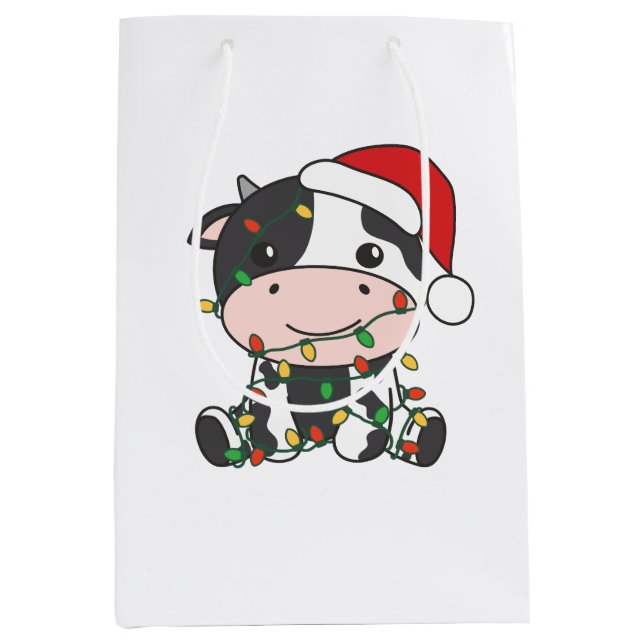 Cow Christmas Winter Animals Holiday Cows Medium Gift Bag (Front)