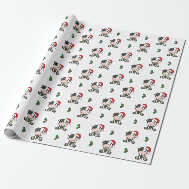 Cow Christmas Winter Animals Holiday Cows Wrapping Paper (Unrolled)