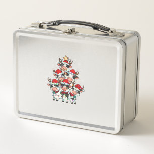 Cow Christmas Xmas Girls Boys Funny Santa Metal Lunch Box