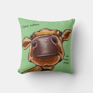Cow close-up - I love cows - editable text   Cushion