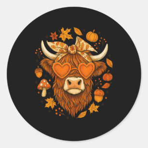 Cow Coquette Sungles Heart Pumpkin Thanksgiving Classic Round Sticker