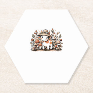Cow Cottagecore Mushroom Paper Coaster