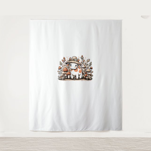 Cow Cottagecore Mushroom  Tapestry (Front)