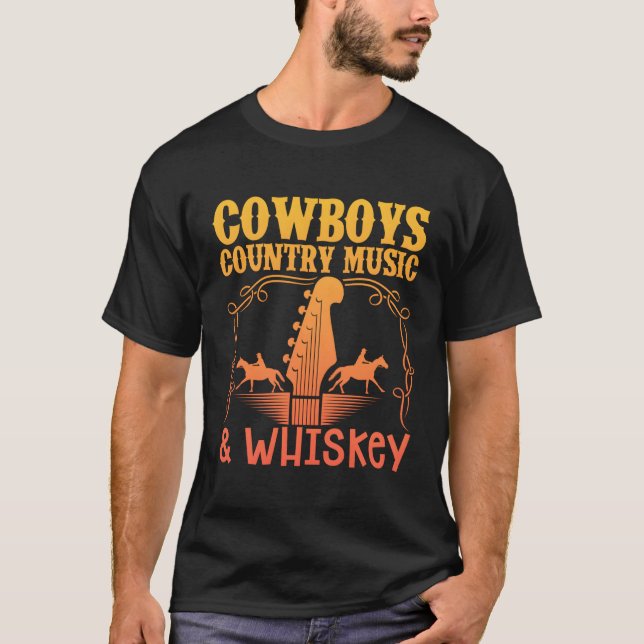 Cow Country Music And Whiskey Western Country T-Shirt (Front)
