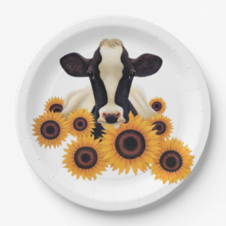 Cow country sunflower paper plate
