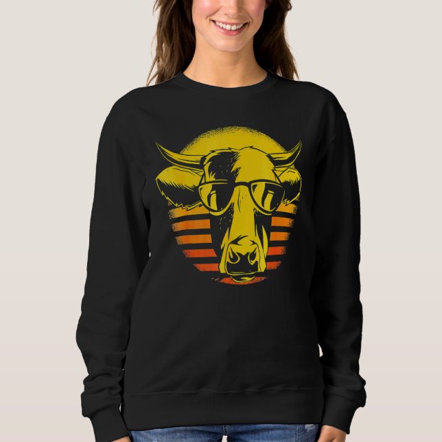 Cow Cow Head Retro Sunglasses Farmer Sweatshirt (Front)