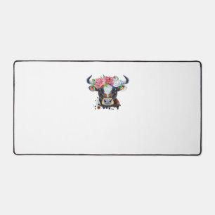 Cow crowned with flowers Classic T-Shirt Desk Mat