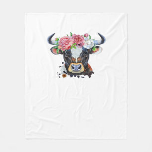 Cow crowned with flowers Classic T-Shirt Fleece Blanket