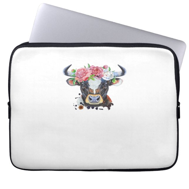 Cow crowned with flowers Classic T-Shirt Laptop Sleeve (Front)