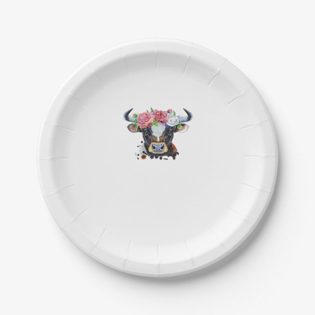 Cow crowned with flowers Classic T-Shirt Paper Plate (Front)