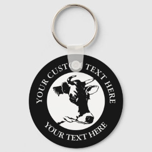Cow Custom Text  Classic Round  Key Ring