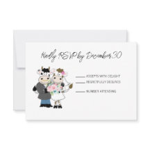 Cow Cute Couple Wedding RSVP Response Card