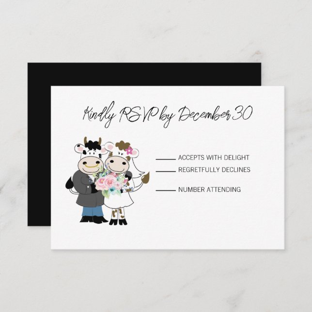 Cow Cute Couple Wedding RSVP Response Card (Front/Back)