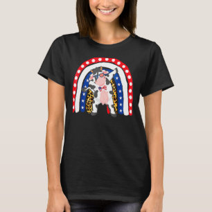 Cow Dabbing 4th Of July American Flag Leopard Rain T-Shirt