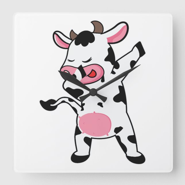 Cow Dabbing Farmer Dab Dance Square Wall Clock (Front)