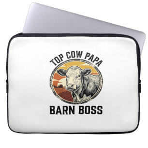 Cow Dad Shirt Vintage Engraved Farm Father Graphic Laptop Sleeve