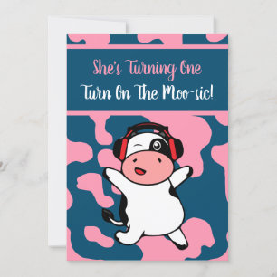 Cow Dancing Farm Animal Themed Girl 1st Birthday I Invitation