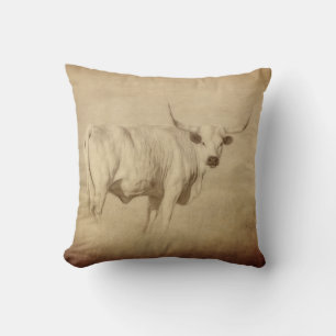 cow decor longhorn rustic country  farmhouse sepia cushion