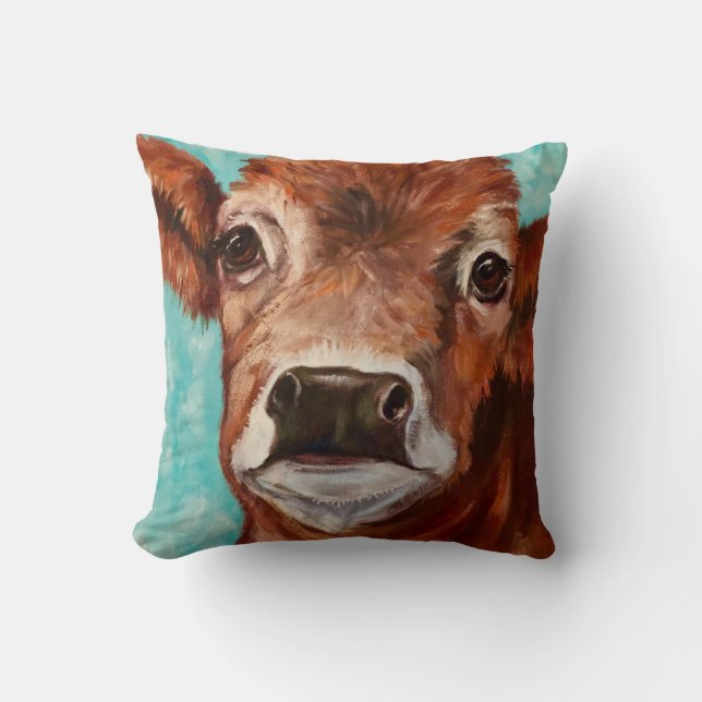 Cow Design in Aqua Cushion (Front)