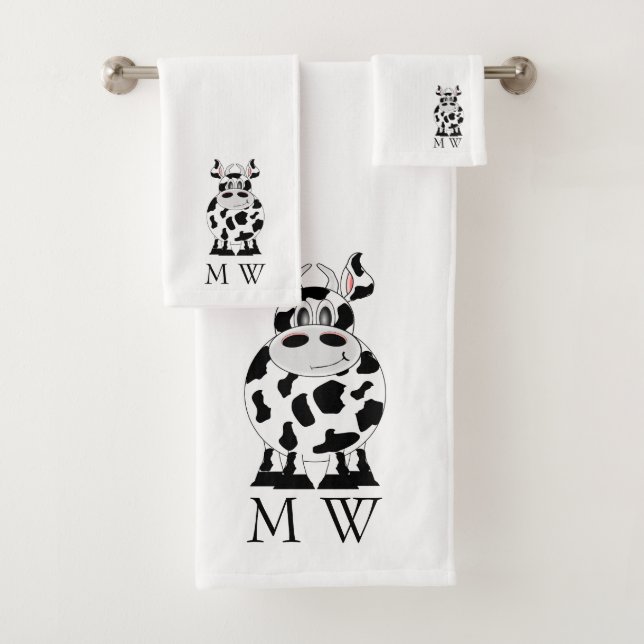 Cow Design Monogrammed Bath Towel Set (Insitu)