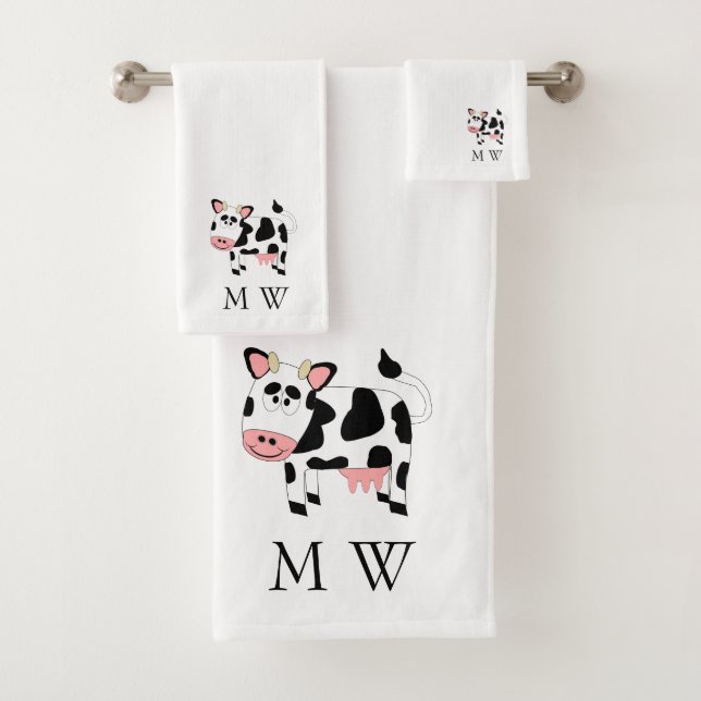 Cow Design Monogrammed Bath Towel Set (Insitu)