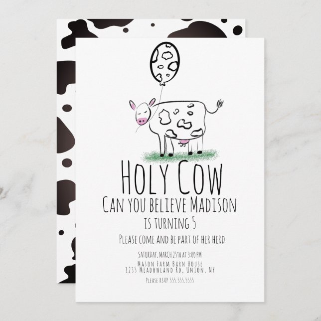 Cow Doodle Farm Animal Birthday Party  Invitation (Front/Back)
