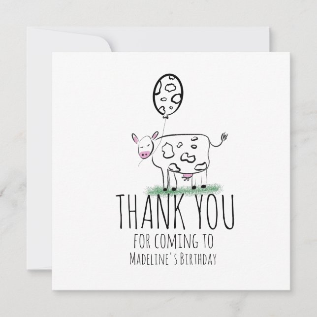 Cow Doodle Farm Animal Birthday Party  Thank You (Front)
