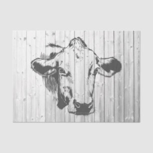 Cow Drawing Weathered Barn Wood Decoupage Tissue Paper