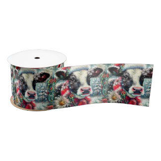 Cow Dreaming of Warmer Times Floral Decoupage Satin Ribbon