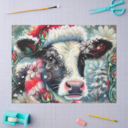 Cow Dreaming of Warmer Times Floral Decoupage Tissue Paper