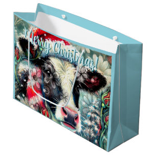 Cow Dreaming of Warmer Times Floral Holiday Large Gift Bag