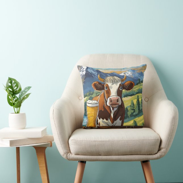Cow Drinking Beer Pillow! Cushion (Chair)