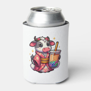 Cow Drinking Bubble Tea Japanese Kimono _1_1 Can Cooler