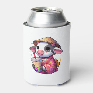 Cow Drinking Bubble Tea Japanese Kimono _1 Can Cooler