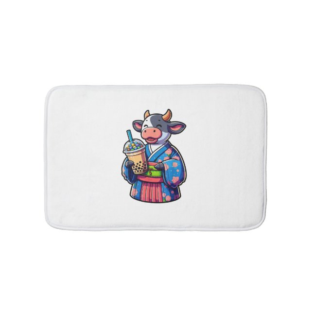 Cow Drinking Bubble Tea Japanese Kimono _2 Bath Mat (Front)