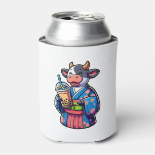 Cow Drinking Bubble Tea Japanese Kimono _2 Can Cooler