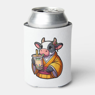Cow Drinking Bubble Tea Japanese Kimono  Can Cooler