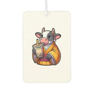 Cow Drinking Bubble Tea Japanese Kimono Car Air Freshener