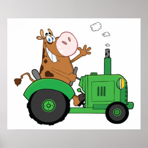 Cow Driving A Tractor Poster