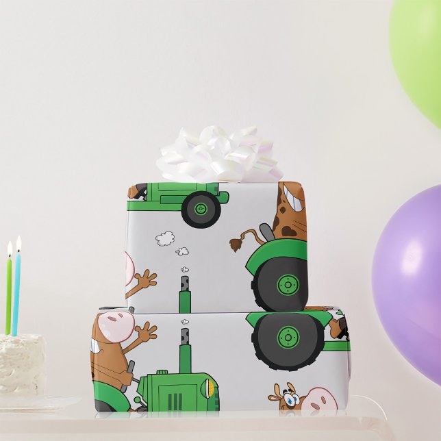 Cow Driving A Tractor Wrapping Paper (Creator Uploaded)