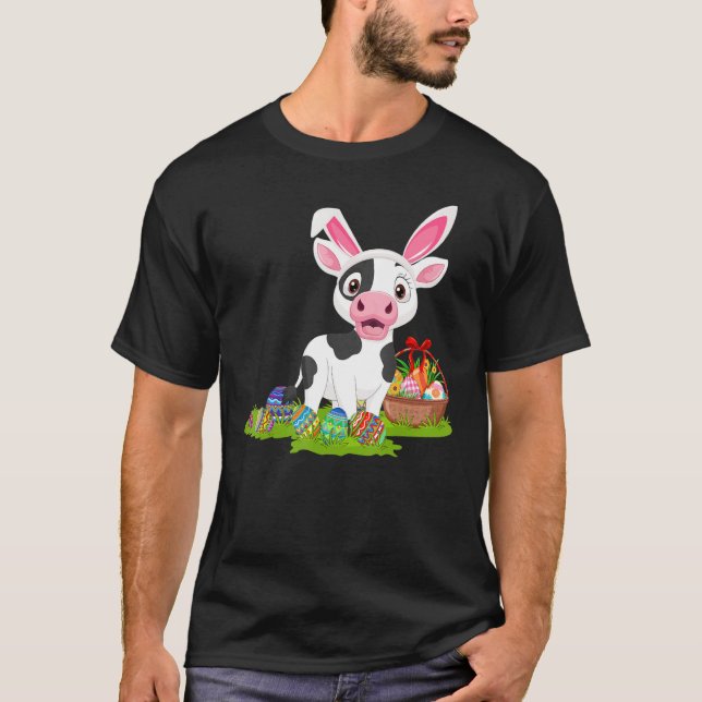 Cow Easter Egg Hunting Bunny Cow Easter Sunday T-Shirt (Front)