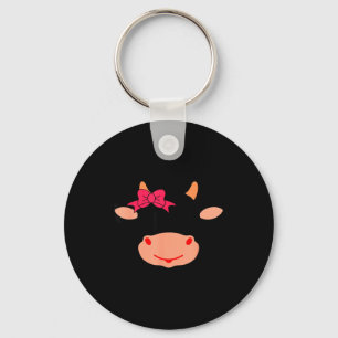 Cow Face Eyelashes Bow Funny Halloween Costume Key Ring