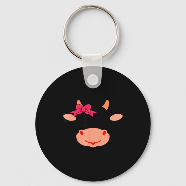 Cow Face Eyelashes Bow Funny Halloween Costume Key Ring (Front)