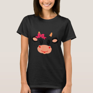 Cow Face Eyelashes Bow Funny Halloween Costume T-Shirt