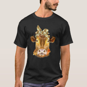 Cow Face With Sunflower Headband Bandana Heifer Fa T-Shirt