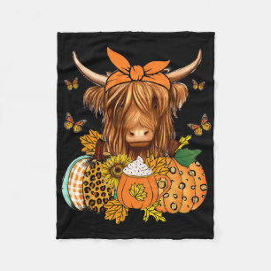 Cow Fall And Leaves Pumpkins Autumn Thanksgiving Fleece Blanket