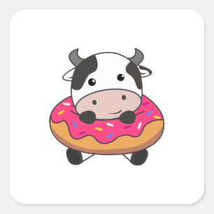 Cow Farm Animal In Doughnut Kawaii Cows Doughnuts Square Sticker