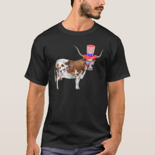 Cow Farm Animals 4th Of July Farmer Girl Patriotic T-Shirt